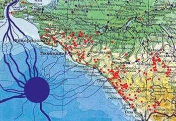 Карта причерноморья с расположением дольменов
